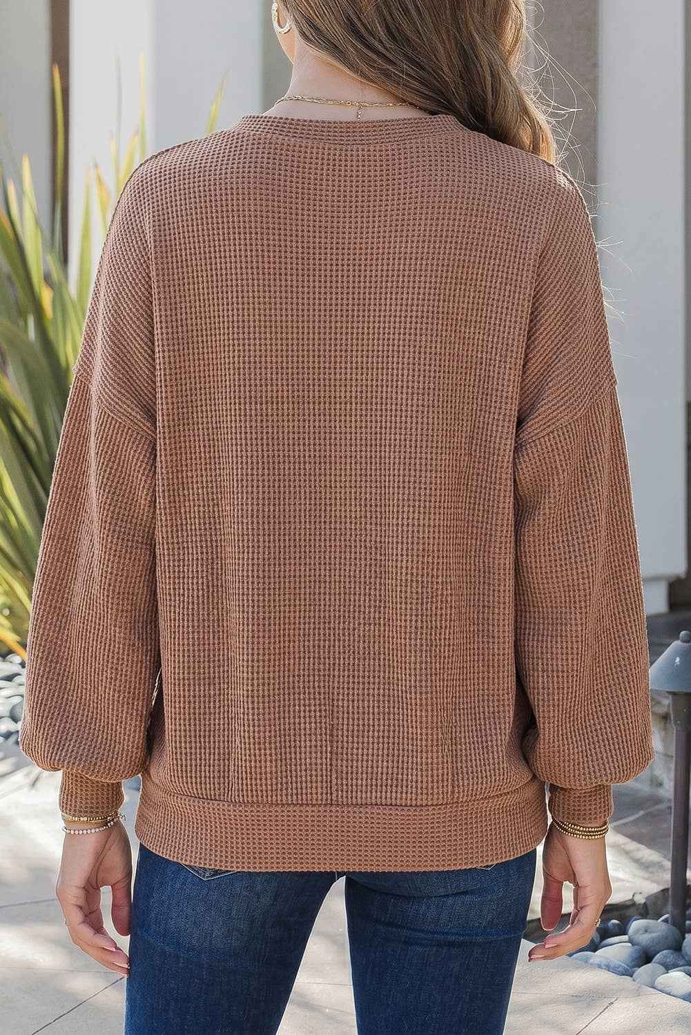 Colorblock Patchwork Twisted Ribbed Long Sleeve Loose Top