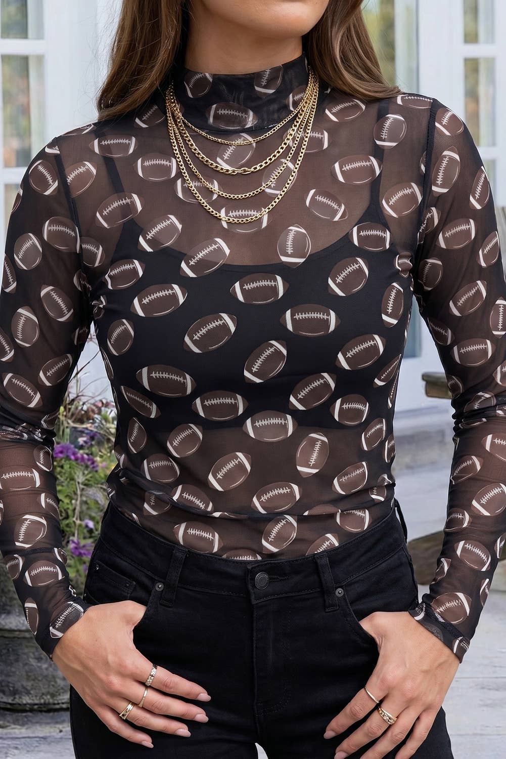 Game Day Rugby Mesh Sheer Long Sleeve Top