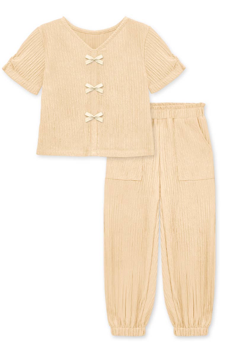 Toddler's Crinkle Plisse Pant Set w/ Bow - Comfort Meets Style