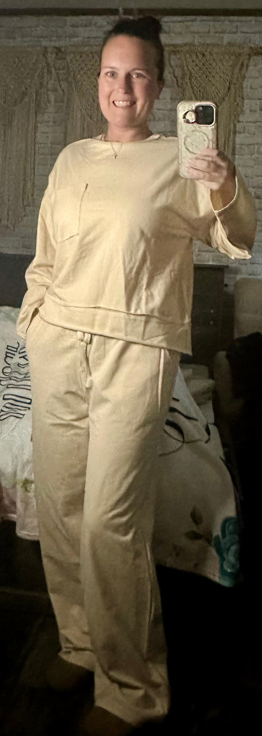 Mineral Washed Casual Knit Top & Pants Set