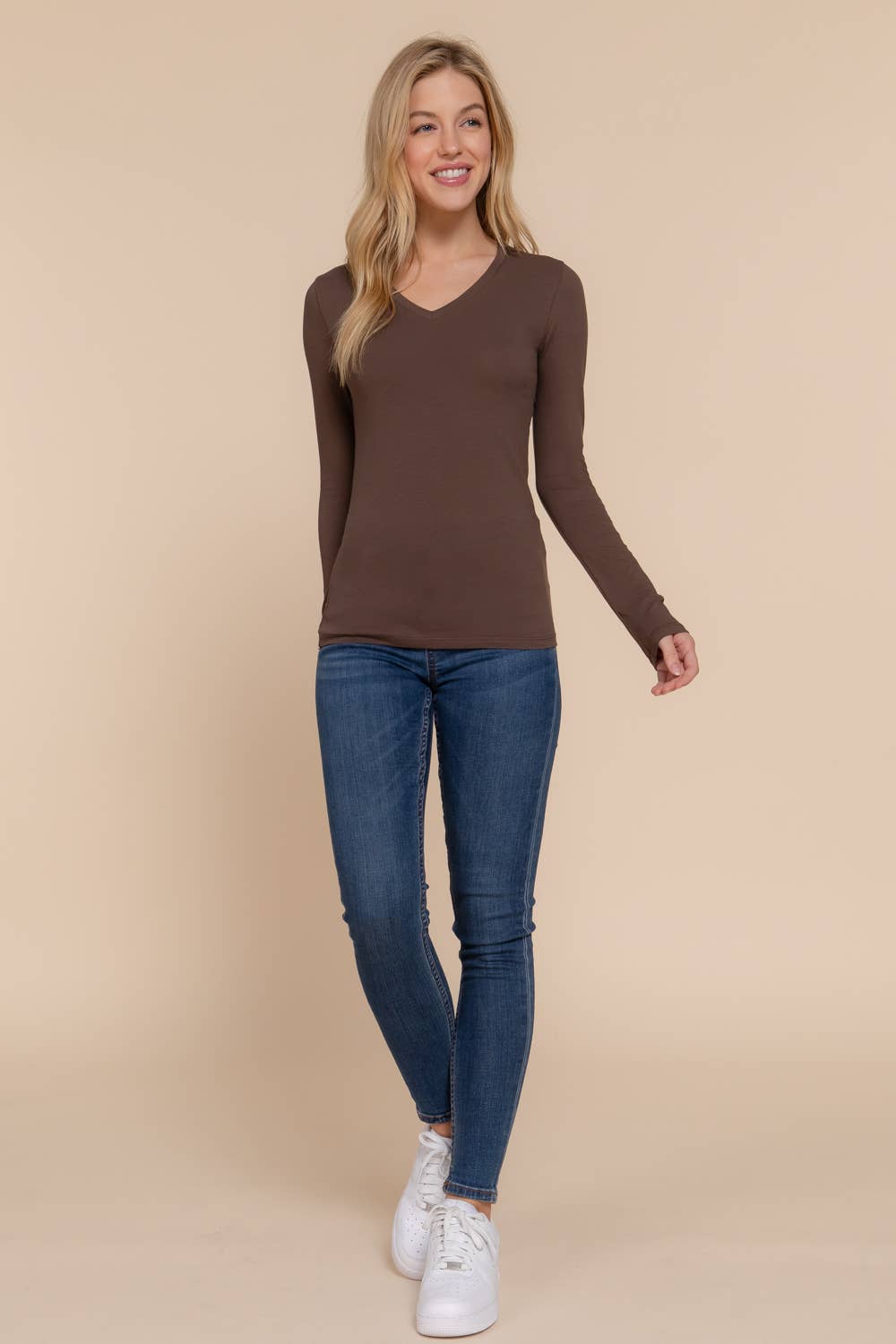 Langarm-V-Neck-Top
