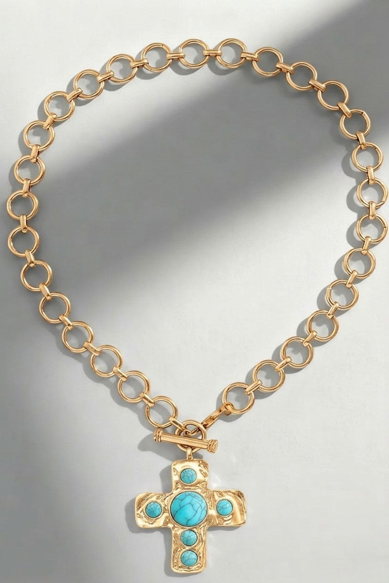 Notable Hammered Cross Toggle Necklace - Unique Textured Design