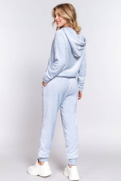 Set aus Langarm-Hoodie-Jacke und Jogginghose aus Kunstfell
