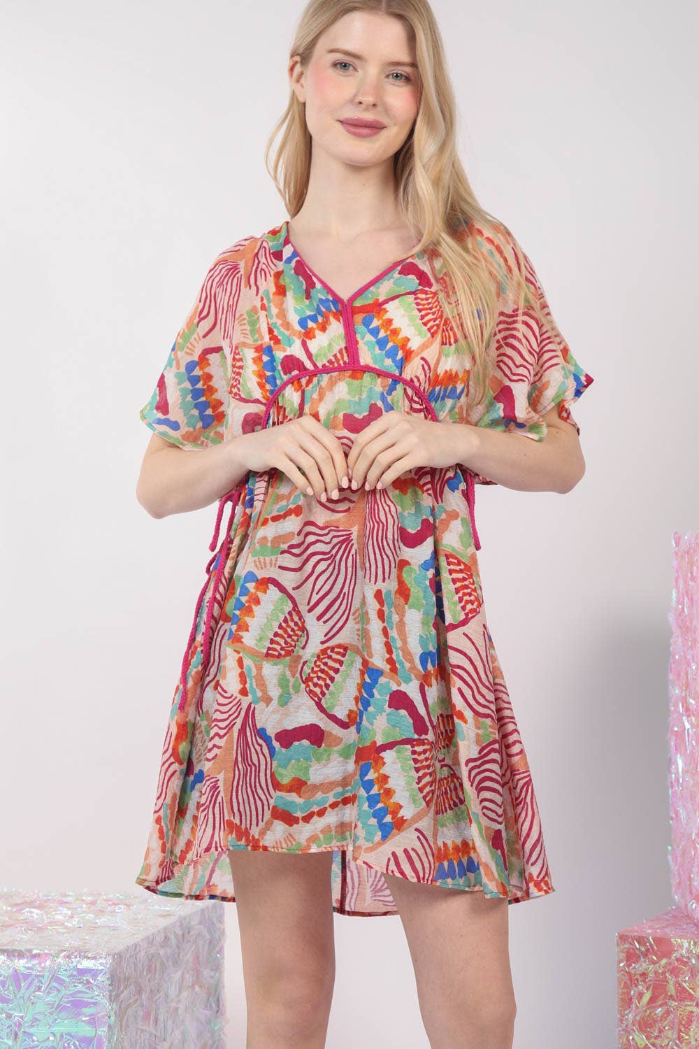 Multi Color Printed Coverup Mini Dress for Effortless Style