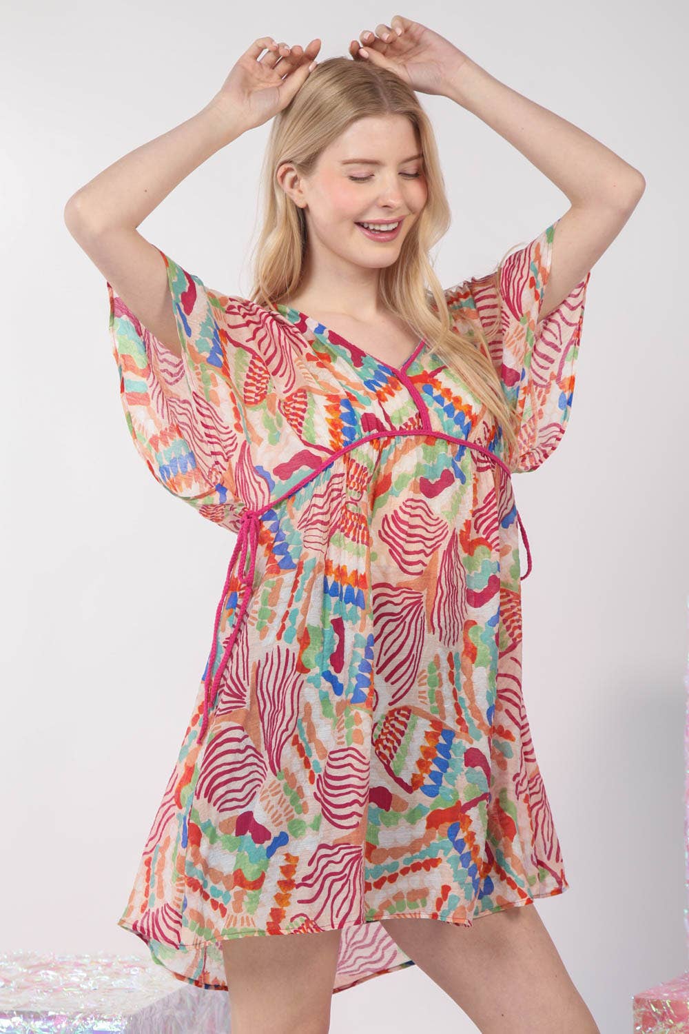 Multi Color Printed Coverup Mini Dress for Effortless Style