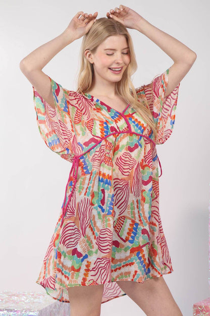 Multi Color Printed Coverup Mini Dress for Effortless Style
