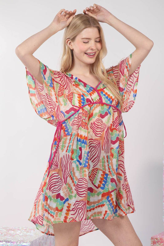 Multi Color Printed Coverup Mini Dress for Effortless Style