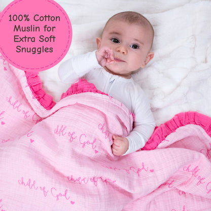 Musselin Steppdecke Baby & Kinder Rüschen-Decke Rosa Kind Gottes
