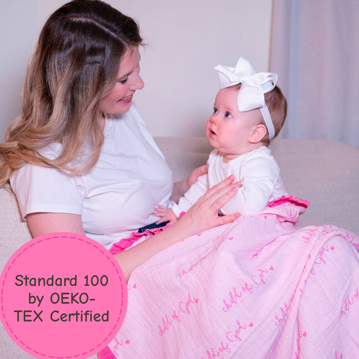 Musselin Steppdecke Baby & Kinder Rüschen-Decke Rosa Kind Gottes