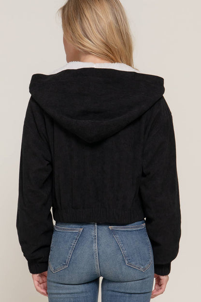 Long Sleeve Hoodie Inside Fur Corduroy Zip Up Jacket