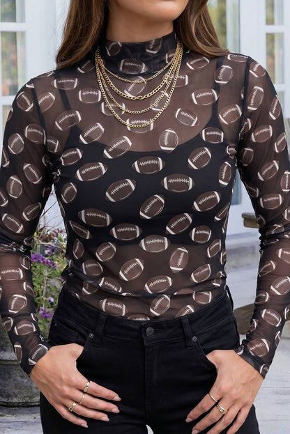 Game Day Rugby Mesh Sheer Long Sleeve Top