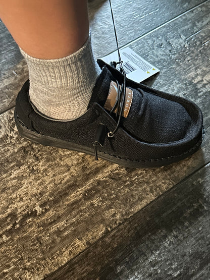 Norty Boys Black Lace Canvas Boat Shoes