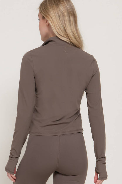 Long Sleeve Thumbhole Detail Zippered Mock Neck Workout Set