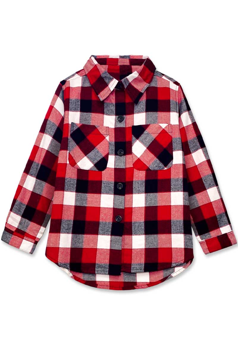 GKT-18008B-Q29 Mädchen Flanellhemd mit Karomuster und zwei Taschen