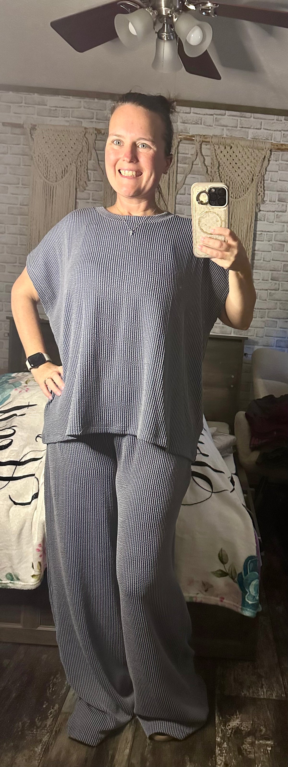 RAISED RIB RELAXED TOP & PANTS SET