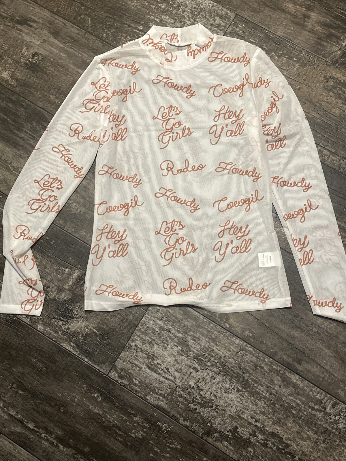 Howdy Hey Yall Mesh High Neck Long Sleeve Top