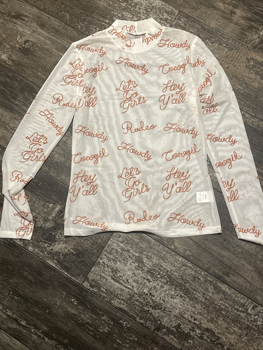 Howdy Hey Yall Mesh High Neck Long Sleeve Top