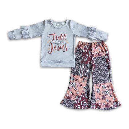Fall for Jesus Shirt Patchwork Hose Mädchen Kleidung Set