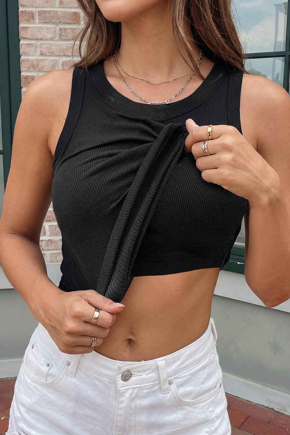 Built-in Bra Slim Ribbed Padded Tank Top