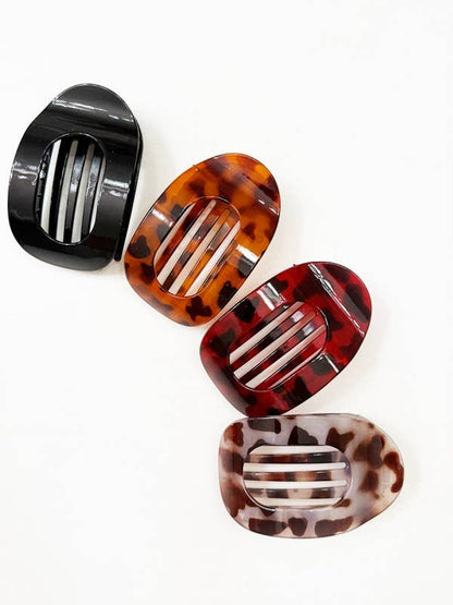 Leopard Combination of French Design Flat Hair Claw Clips