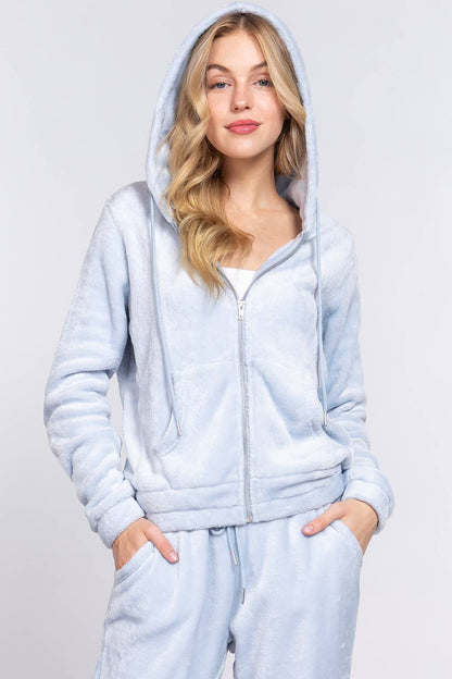 Set aus Langarm-Hoodie-Jacke und Jogginghose aus Kunstfell