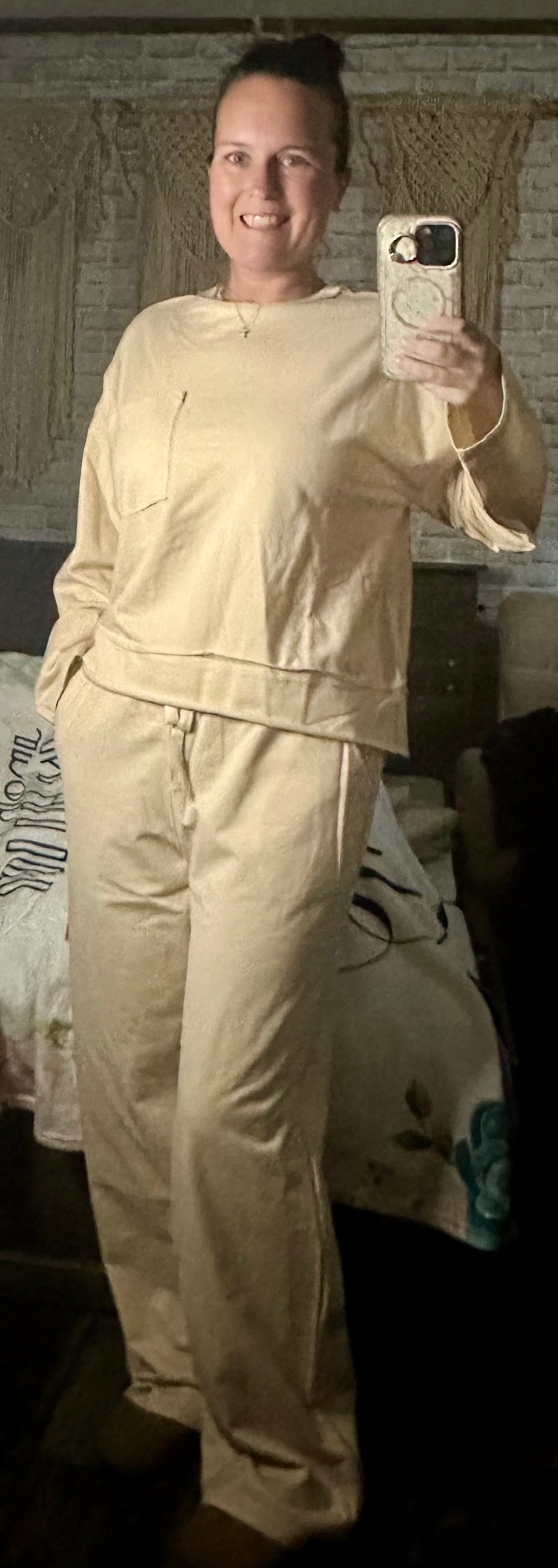 Mineral Washed Casual Knit Top & Pants Set
