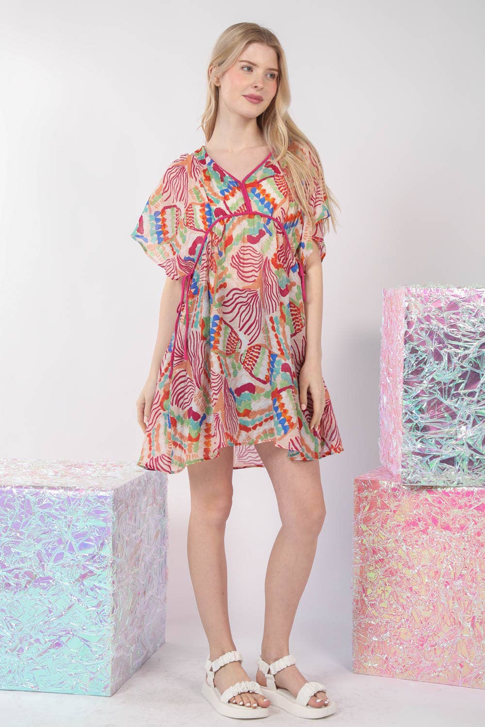 Multi Color Printed Coverup Mini Dress for Effortless Style
