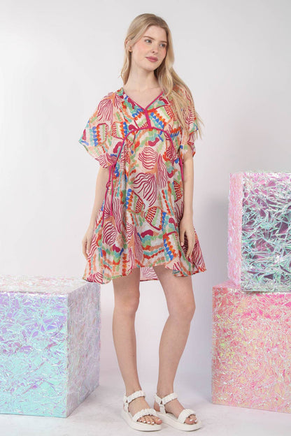 Multi Color Printed Coverup Mini Dress for Effortless Style