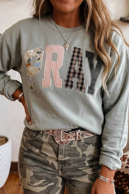 Striped PRAY Embroidered Patch Western Sweatshirt