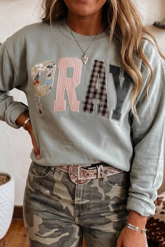 Striped PRAY Embroidered Patch Western Sweatshirt