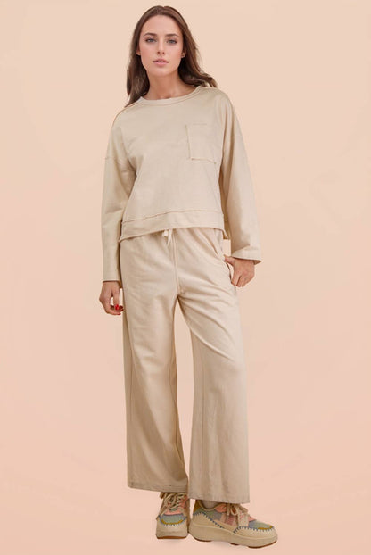 Mineral Washed Casual Knit Top & Pants Set