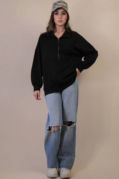 Half Zip UP Oversized Casual Comfy Knit Top
