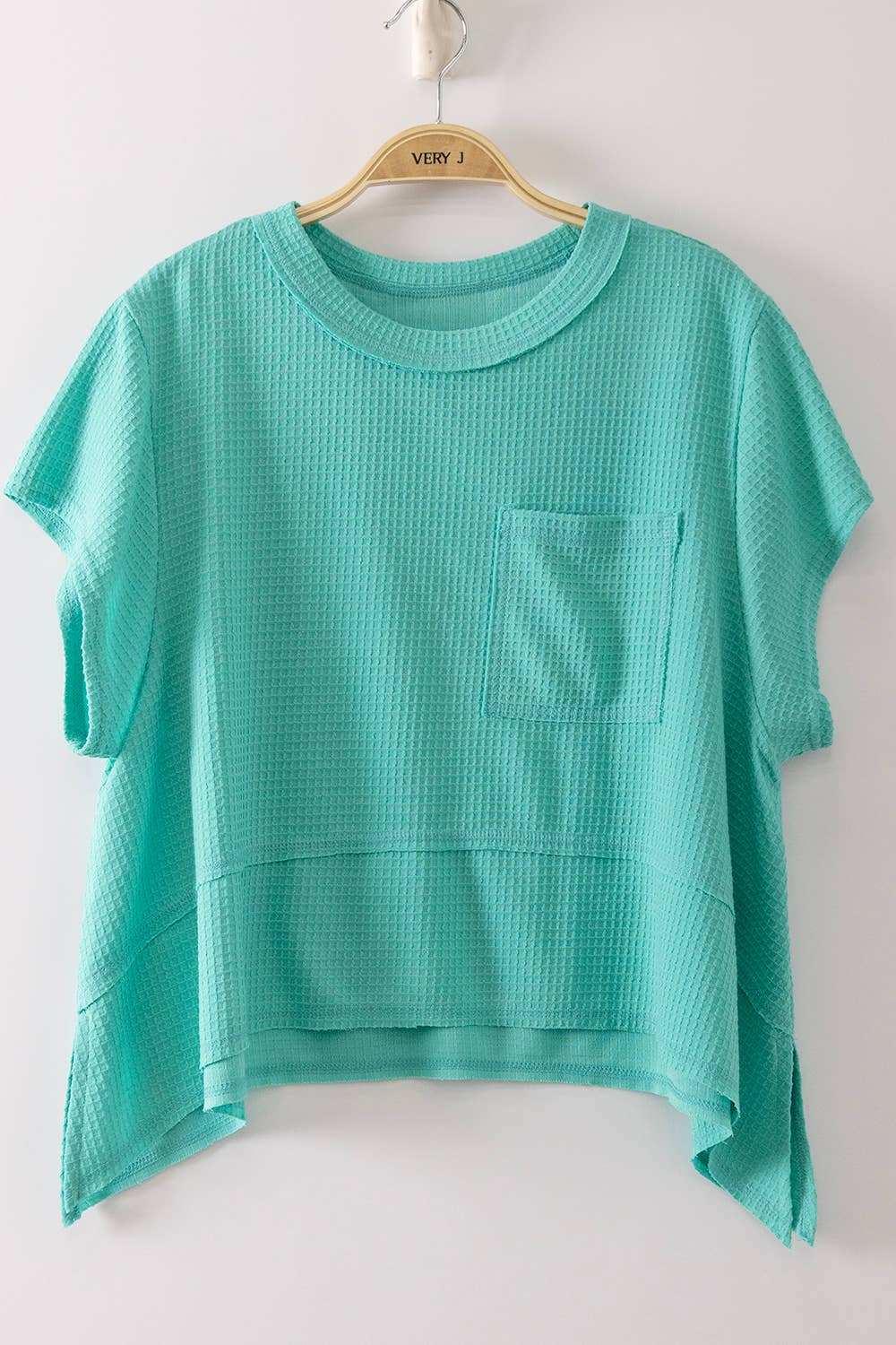 Flared Hem Waffle Knit Casual Top