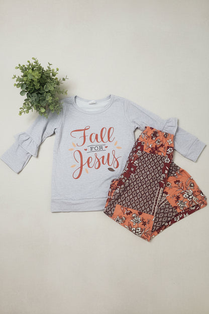 Fall for Jesus Shirt Patchwork Hose Mädchen Kleidung Set