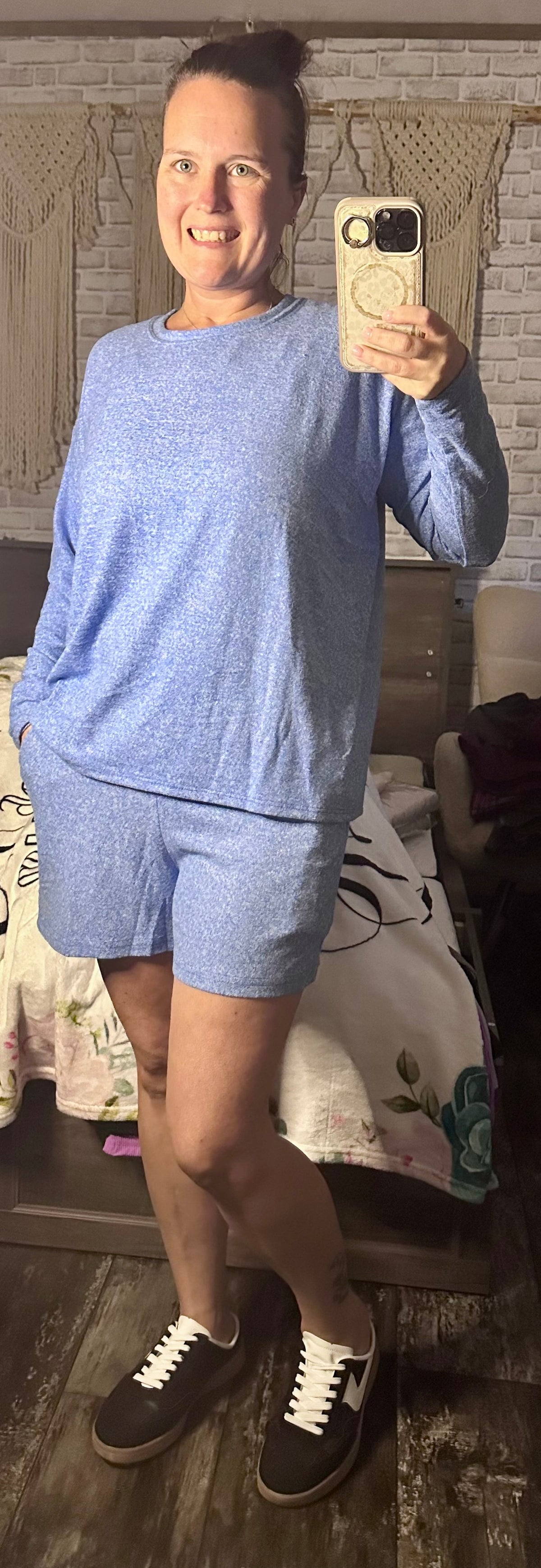 SOFT MELANGE LONG SLEEVE TEE & SHORTS SET