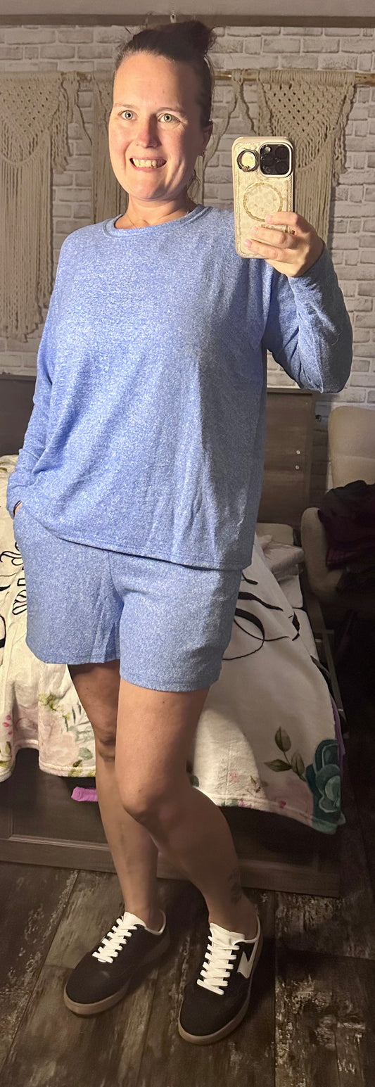 SOFT MELANGE LONG SLEEVE TEE & SHORTS SET