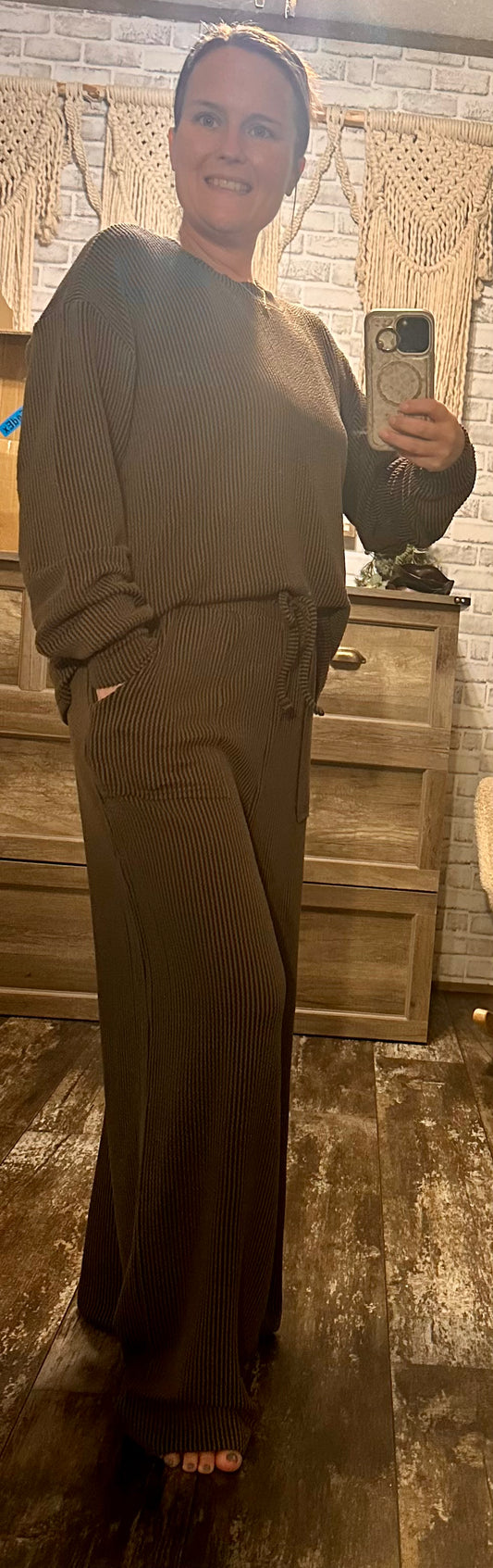 RAISED RIB ROUND NECK PULLOVER & PANTS SET