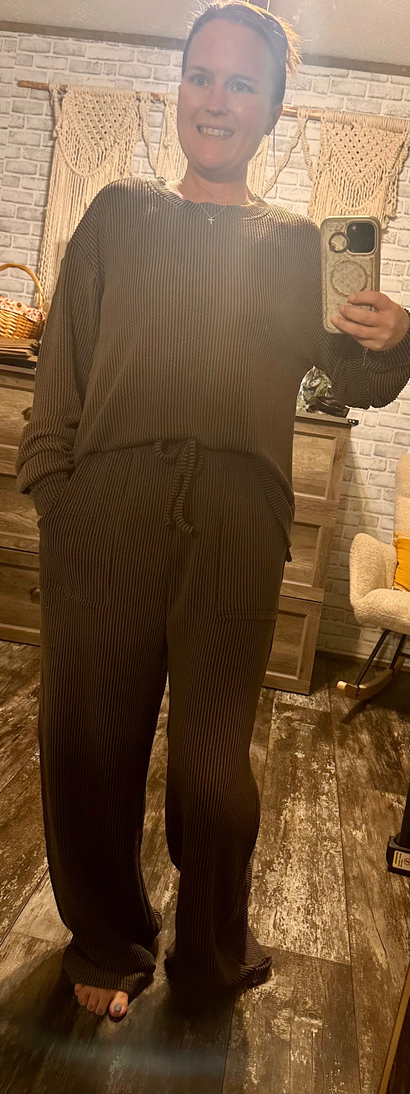 RAISED RIB ROUND NECK PULLOVER & PANTS SET