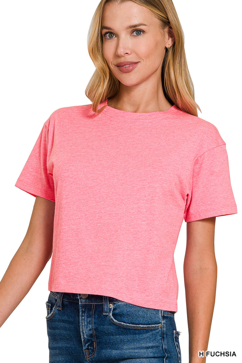 COTTON CREW NECK SHORT SLEEVE CROPPED T-SHIRT