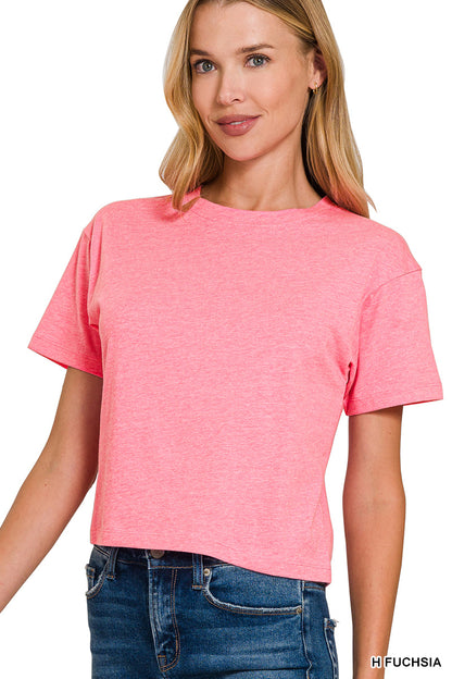 COTTON CREW NECK SHORT SLEEVE CROPPED T-SHIRT