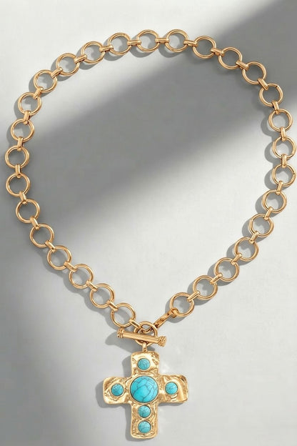 Notable Hammered Cross Toggle Necklace - Unique Textured Design