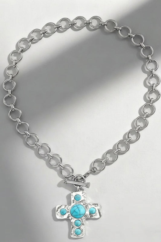 Notable Hammered Cross Toggle Necklace - Unique Textured Design