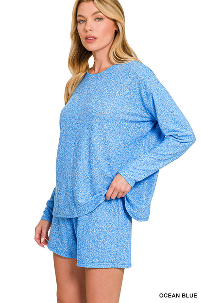 SOFT MELANGE LONG SLEEVE TEE & SHORTS SET