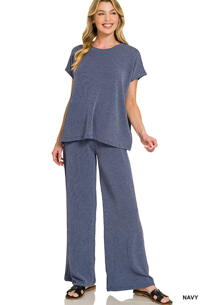 RAISED RIB RELAXED TOP & PANTS SET