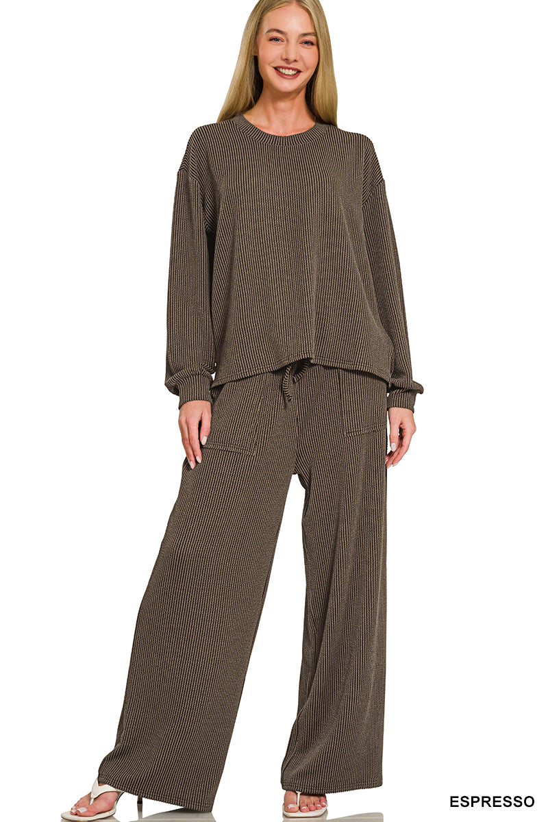 RAISED RIB ROUND NECK PULLOVER & PANTS SET