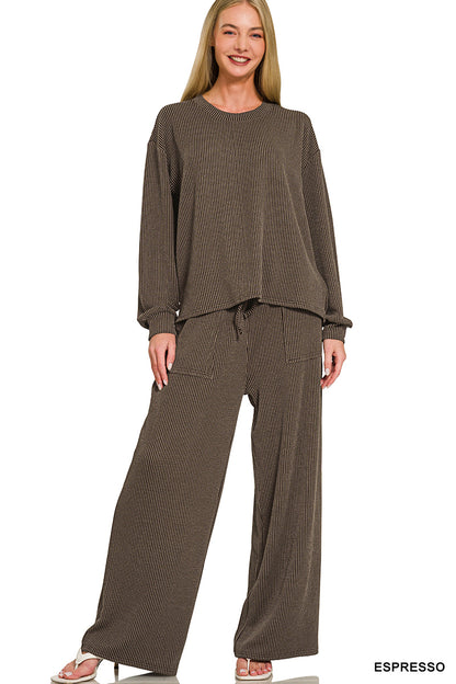 RAISED RIB ROUND NECK PULLOVER & PANTS SET