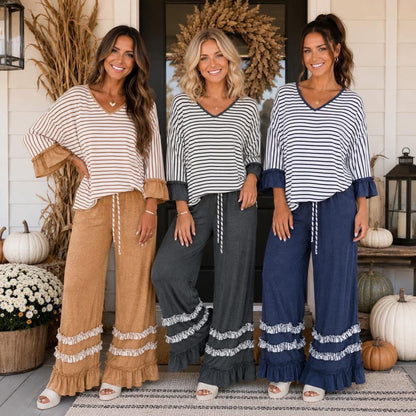 Pre order Fall Set Stripe ruffle pants