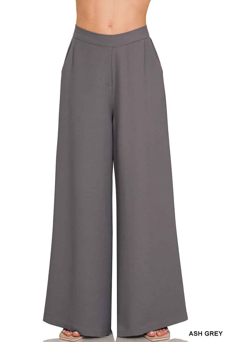 RELAXED FIT ELASTIC WAISTED WIDE LEG PANTS