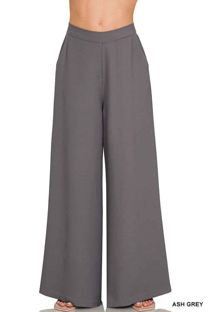 RELAXED FIT ELASTIC WAISTED WIDE LEG PANTS