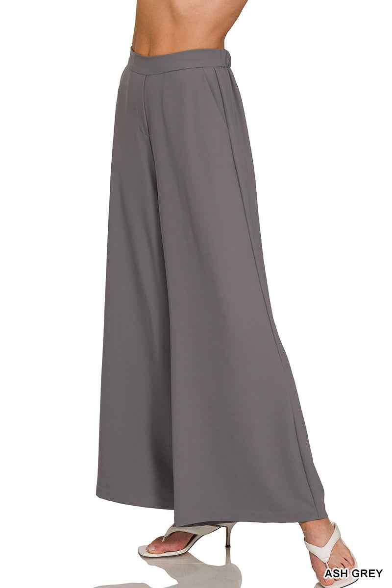 RELAXED FIT ELASTIC WAISTED WIDE LEG PANTS